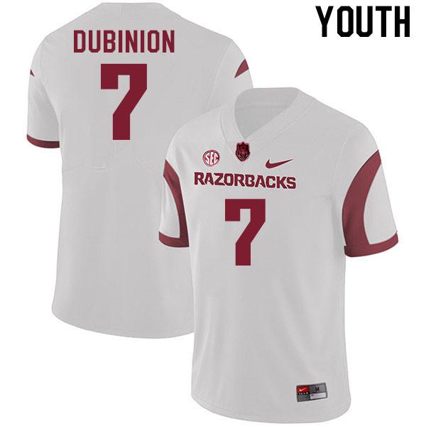 Youth #7 Rashod Dubinion Arkansas Razorback College Football Jerseys Stitched Sale-White - Click Image to Close